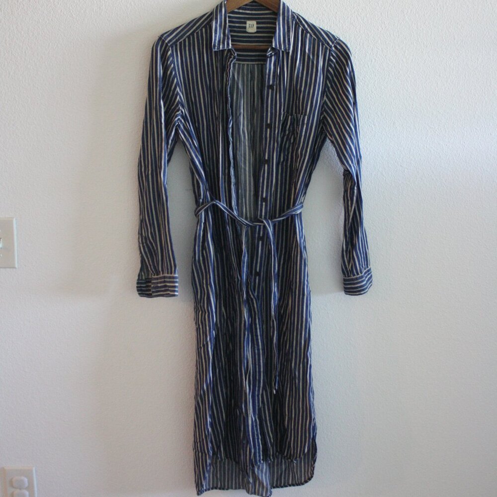 Gap Midi Denim/Cream Striped Shirtdress